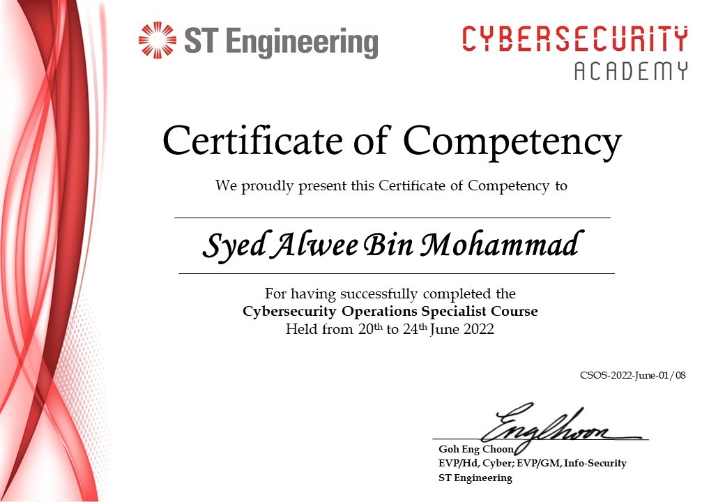 ST Engineering Cyber Security Operations Specialist Course